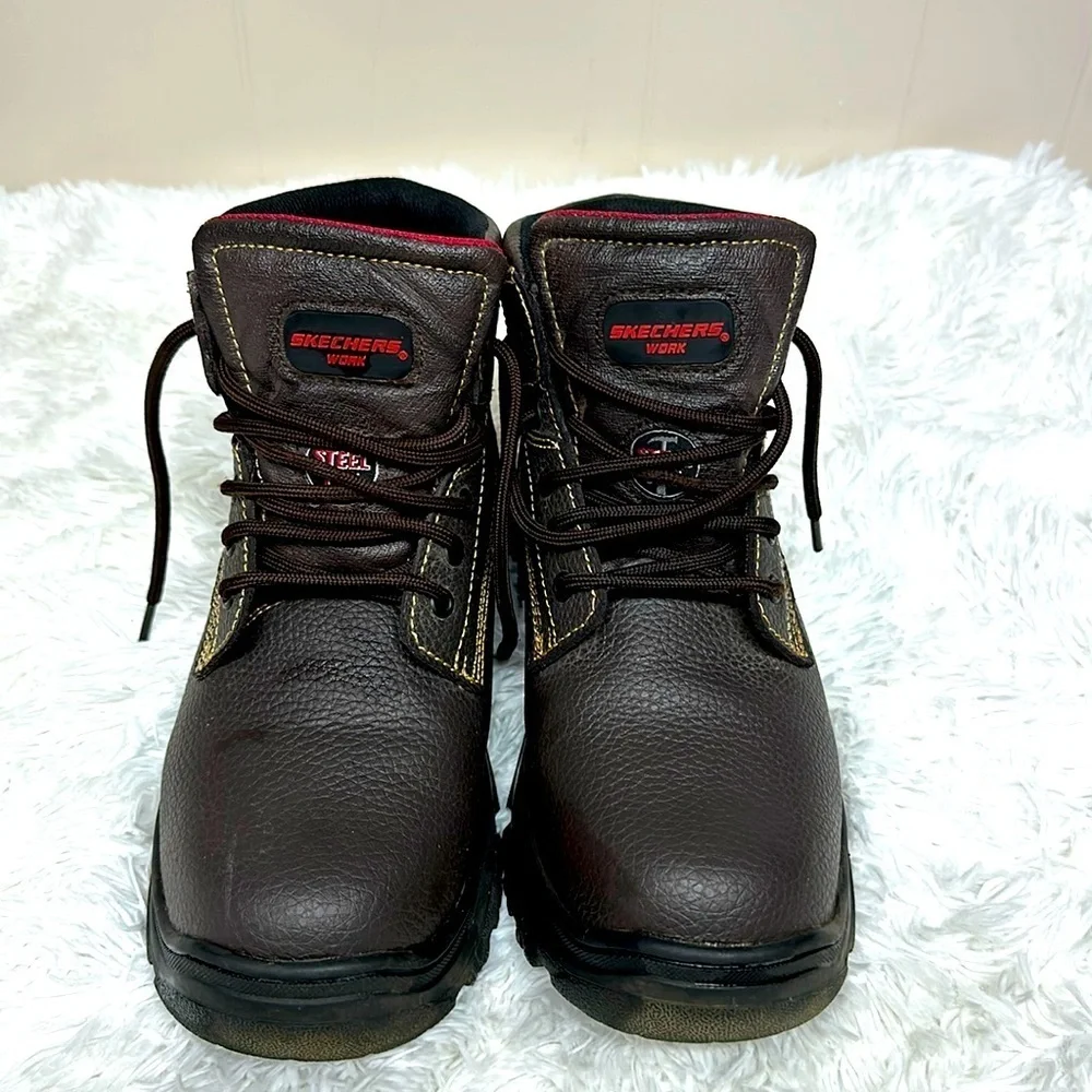 Skechers Men's Burgin Tarlac Steel Toe Work Boot Style 77143 BRN Excellent Cond